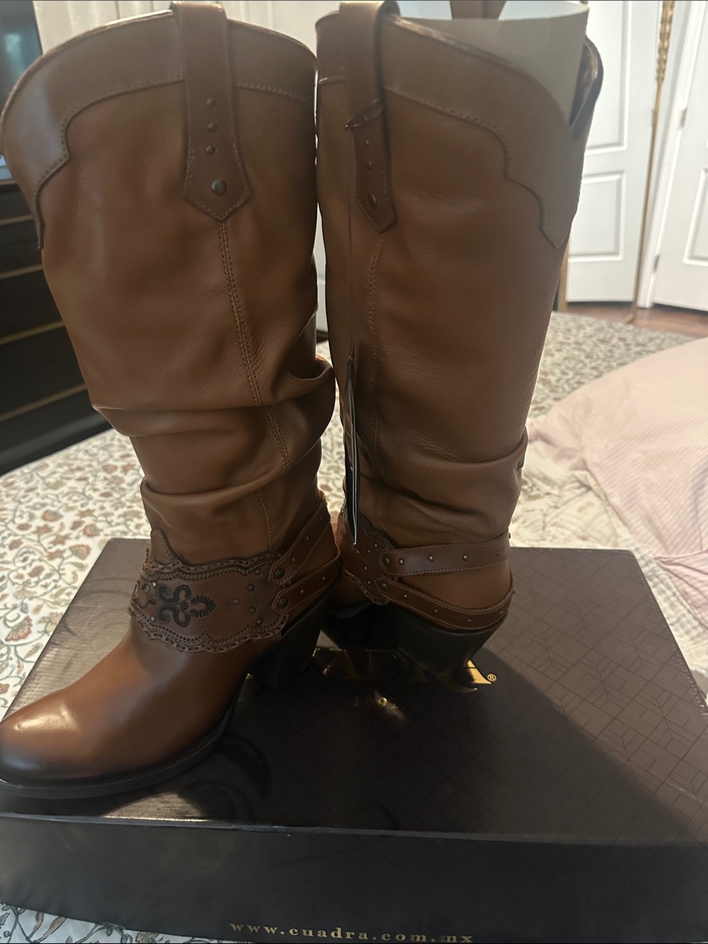 Women's Brown Leather Mid-Calf Heeled Boots